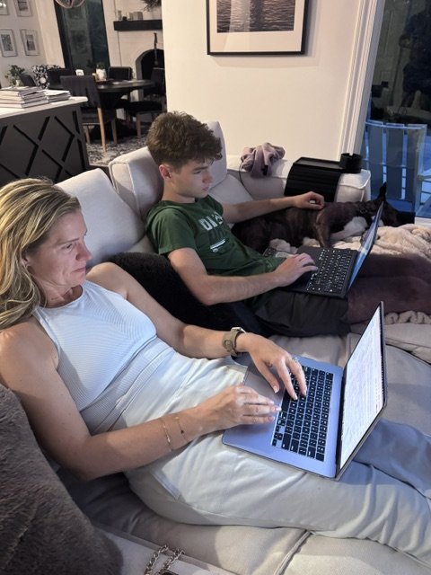 My mom and I working on Cancer Kicks together