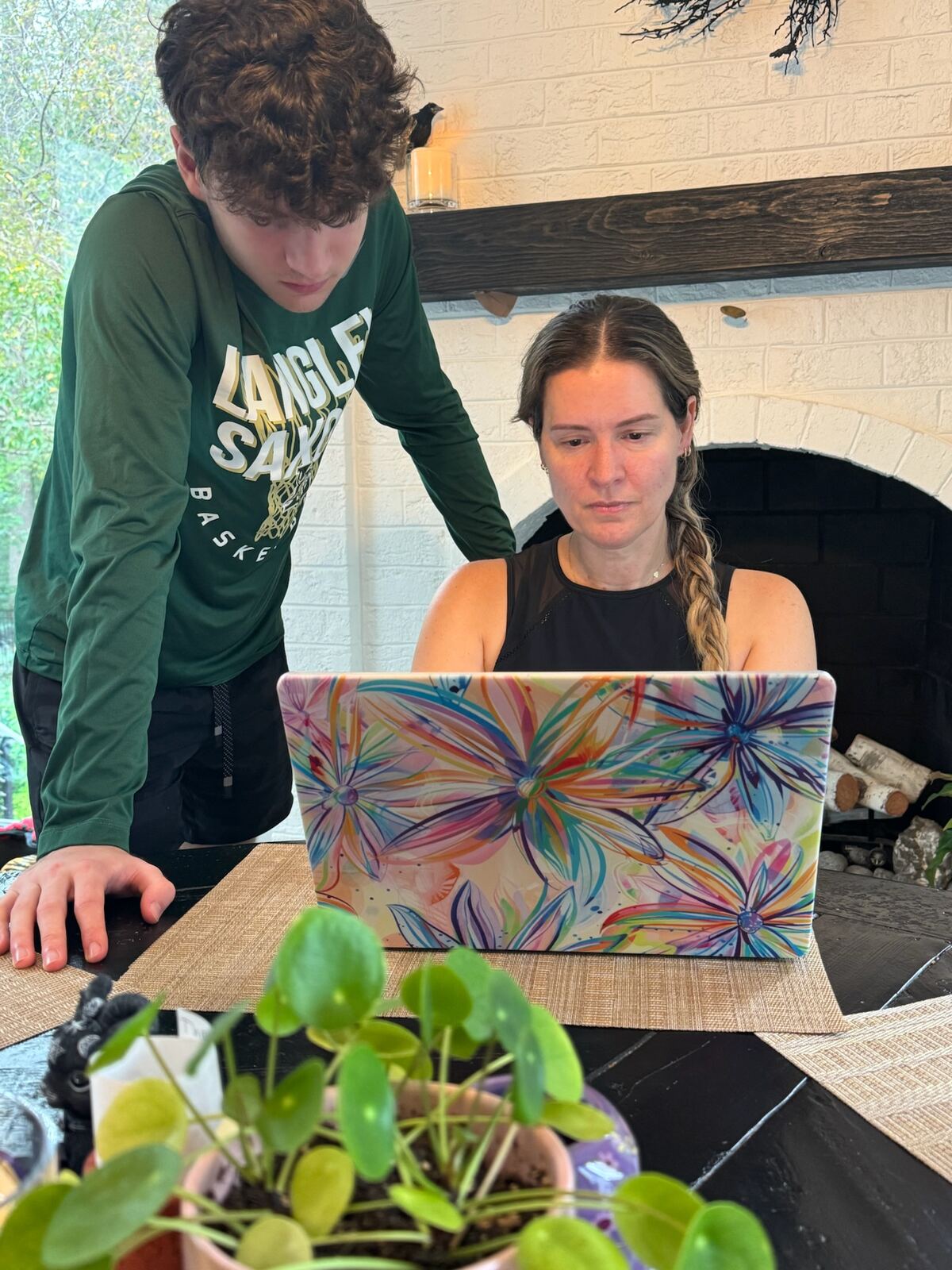 My mom and I working on the website